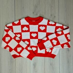 Topshop baggy orange white heart sweater size 12 Large
